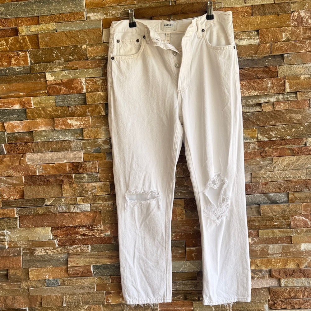 Agolde Riley Jeans Size 29 #A056C-1183 White Straight Button Fly Destroyed